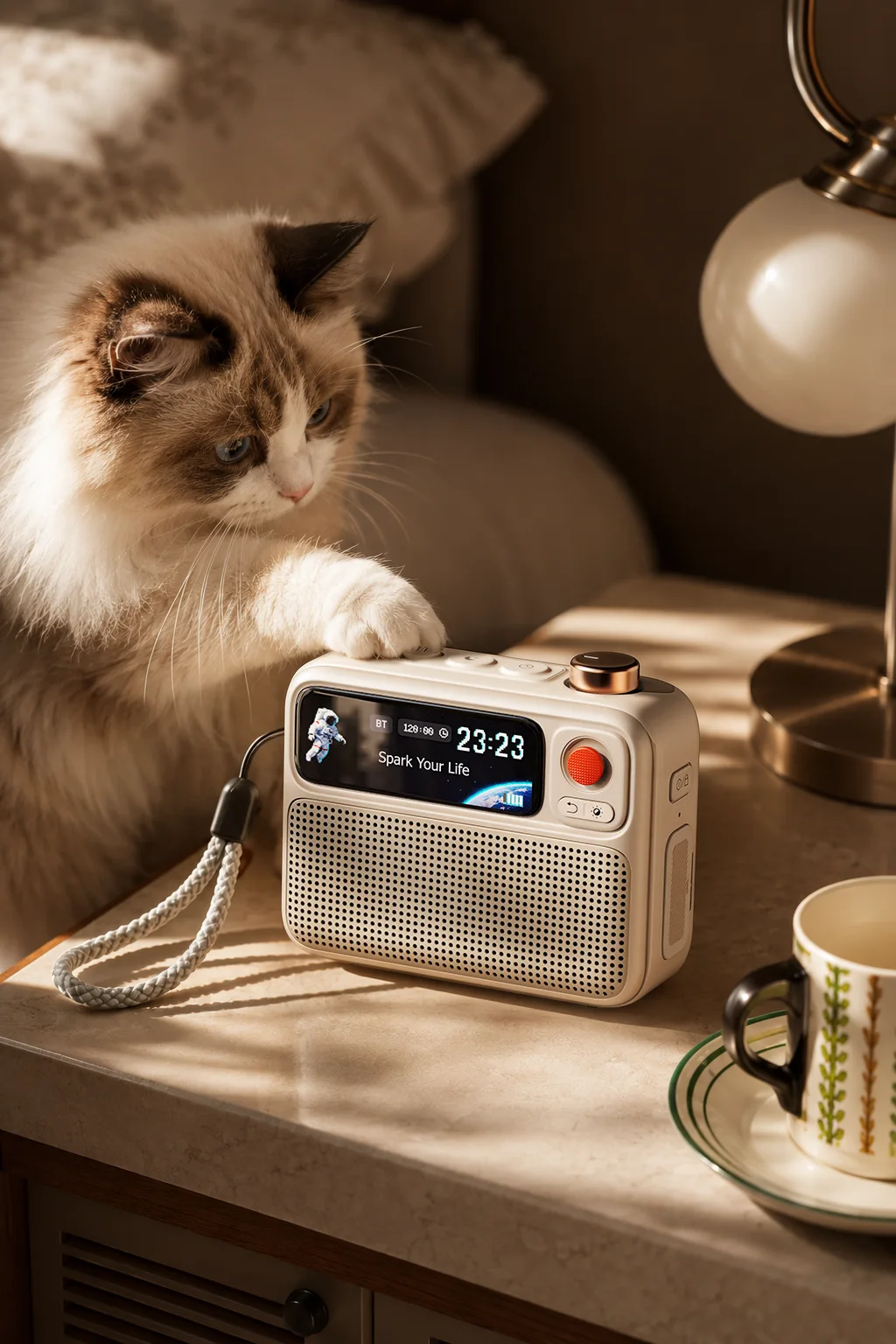 猫与智能产品构成的暖调居家场景